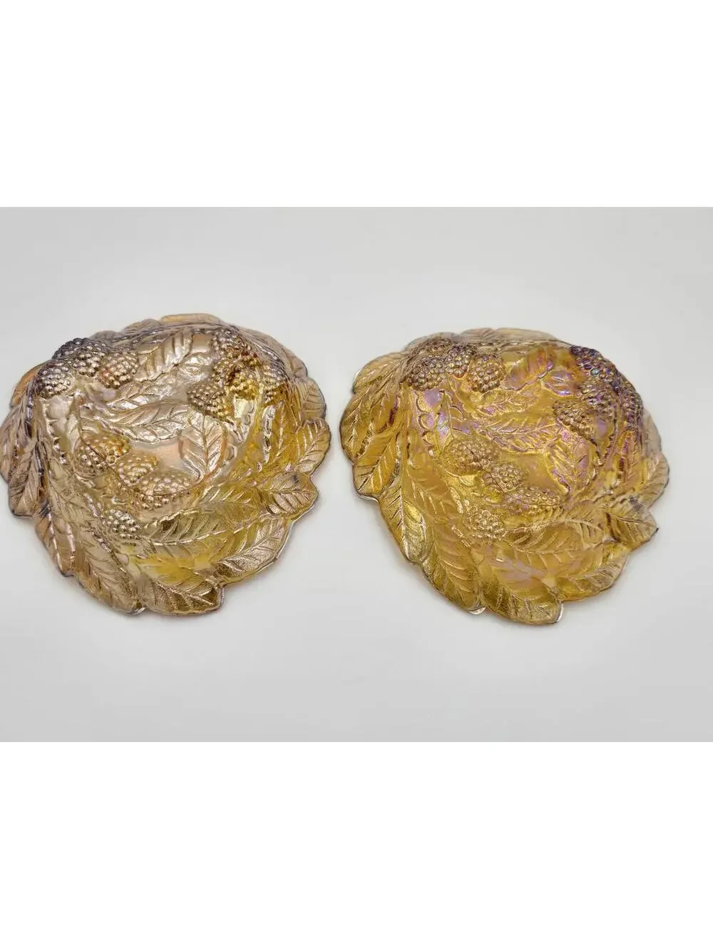 Vintage Indiana Glass Amber Carnival Glass Leaf Bowls Set of 2 1970s